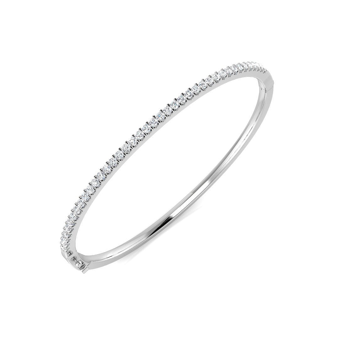 Natural Round Cut Diamond Prong Set Half Eternity Bangle with Hinged Lock in 10K/14K gold and platinum with certified lab-grown or natural diamonds