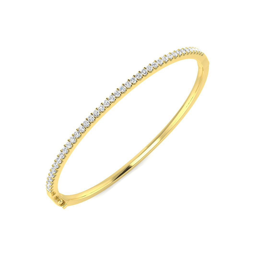 Natural Round Cut Diamond Prong Set Half Eternity Bangle with Hinged Lock in 10K/14K gold and platinum with certified lab-grown or natural diamonds