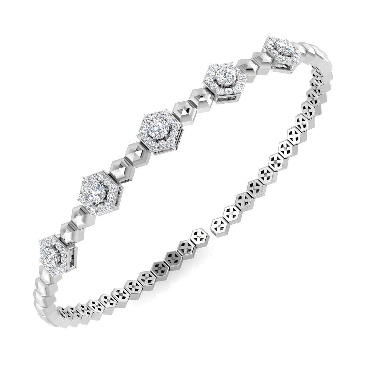 Lab Grown Round Cut Diamond Octagon Design Fancy Bangle in 10K/14K gold and platinum with certified lab-grown or natural diamonds