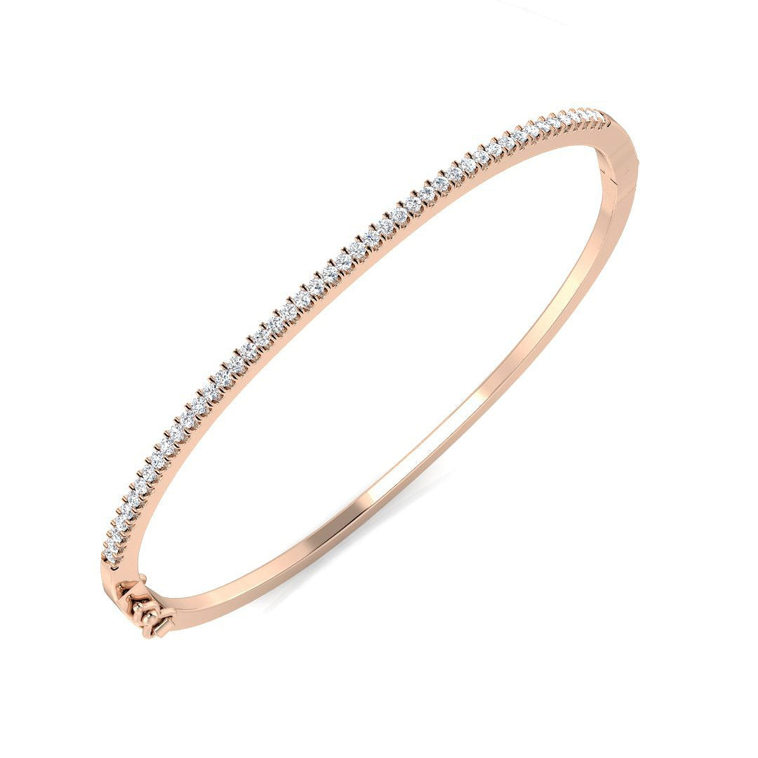 Natural Round Cut Diamond Prong Set Half Eternity Bangle with Hinged Lock in 10K/14K gold and platinum with certified lab-grown or natural diamonds