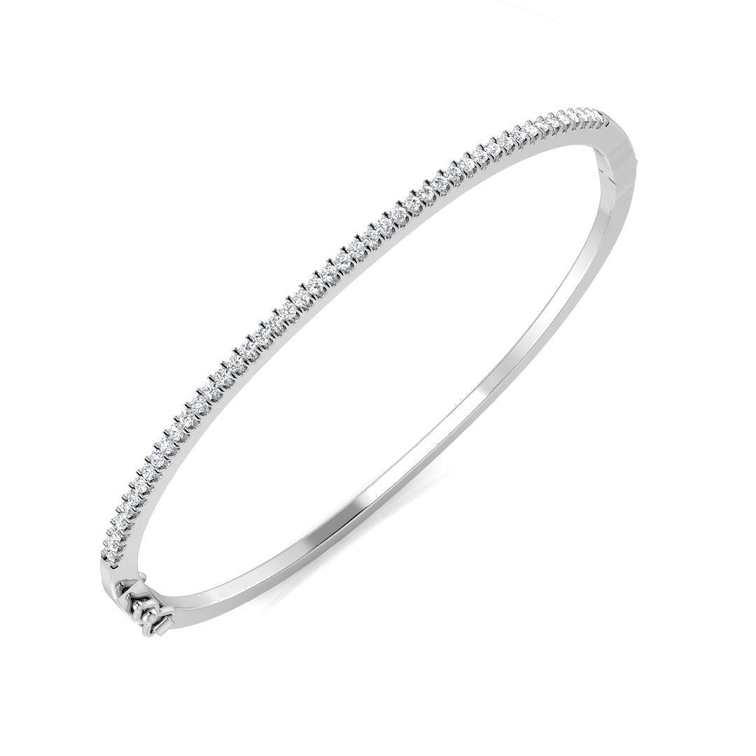 Natural Round Cut Diamond Prong Set Half Eternity Bangle with Hinged Lock in 10K/14K gold and platinum with certified lab-grown or natural diamonds