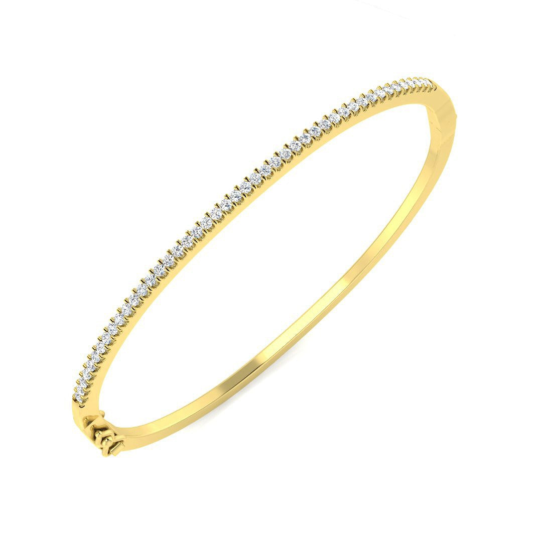 Natural Round Cut Diamond Prong Set Half Eternity Bangle with Hinged Lock in 10K/14K gold and platinum with certified lab-grown or natural diamonds