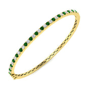 Platinum Natural Round Cut Diamond and Gemstone Half Eternity Prong Set Hinged Bangle in 10K/14K gold and platinum with certified lab-grown or natural diamonds