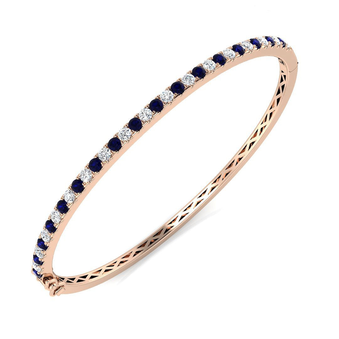 Natural Round Cut Diamond and Blue Sapphire Gemstone Bangle in 10K/14K gold and platinum with certified lab-grown or natural diamonds