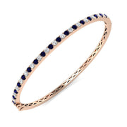 Natural Round Cut Diamond and Blue Sapphire Gemstone Bangle in 10K/14K gold and platinum with certified lab-grown or natural diamonds