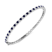 Natural Round Cut Diamond and Blue Sapphire Gemstone Bangle in 10K/14K gold and platinum with certified lab-grown or natural diamonds