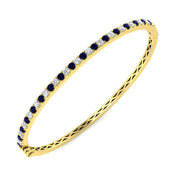 Natural Round Cut Diamond and Blue Sapphire Gemstone Bangle in 10K/14K gold and platinum with certified lab-grown or natural diamonds