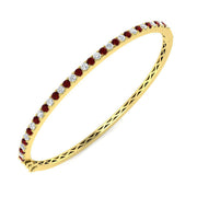 Natural Round Diamond and Ruby Half Eternity Bangle with Hinged Box Clasp in 10K/14K gold and platinum with certified lab-grown or natural diamonds