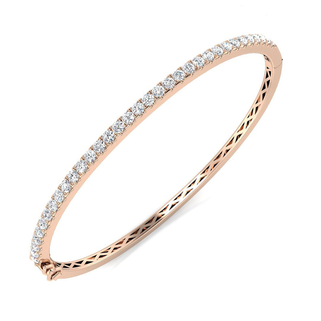 Round Cut Lab Grown Diamond Prong Set Half Eternity Bangle in Platinum with Hinged Lock in 10K/14K gold and platinum with certified lab-grown or natural diamonds