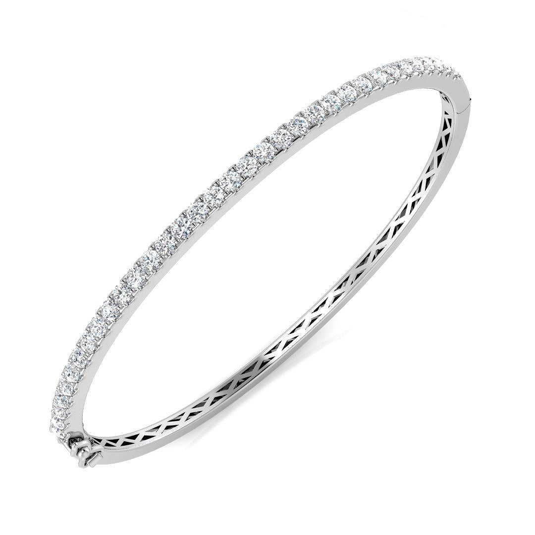 Round Cut Lab Grown Diamond Prong Set Half Eternity Bangle in Platinum with Hinged Lock in 10K/14K gold and platinum with certified lab-grown or natural diamonds