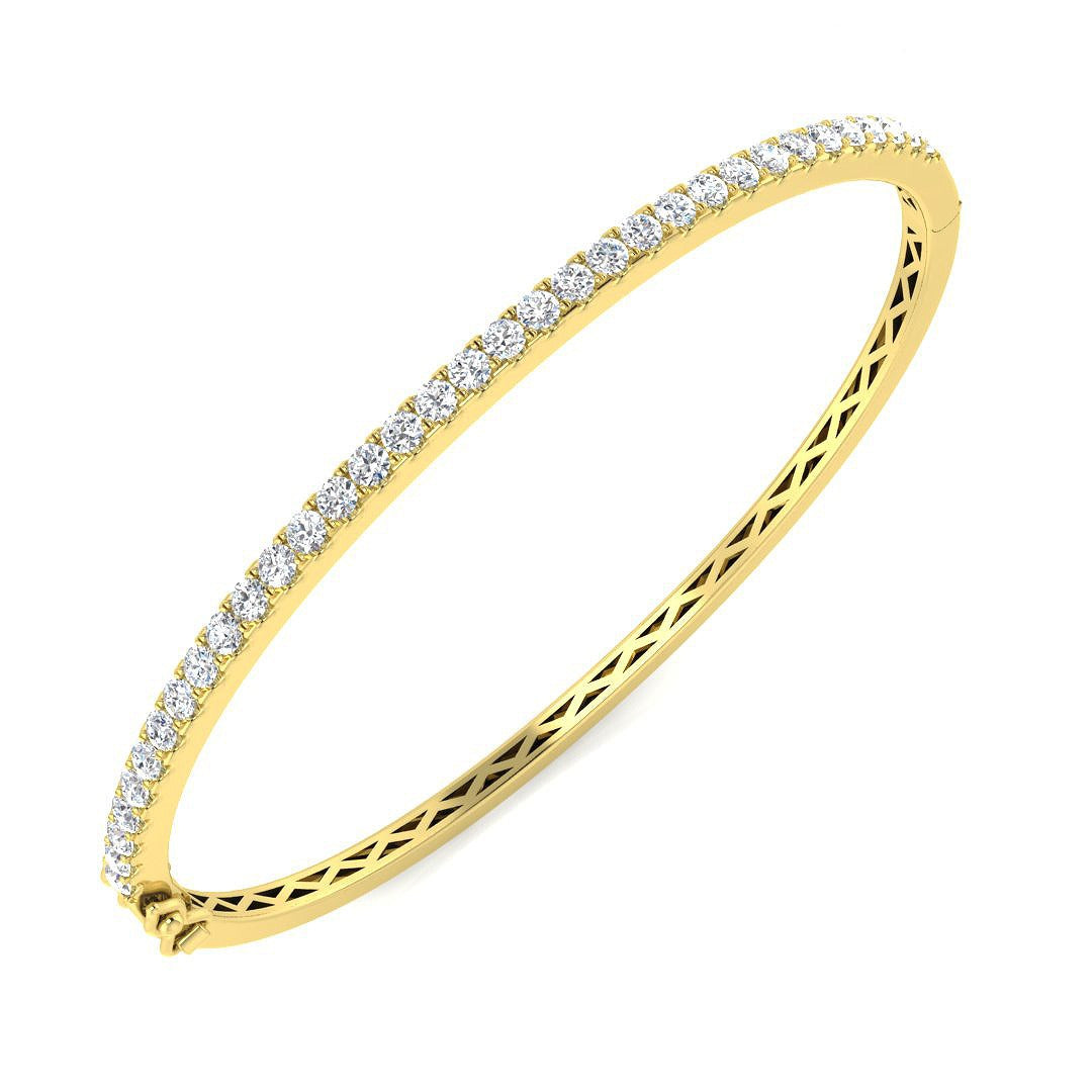 Round Cut Lab Grown Diamond Prong Set Half Eternity Bangle in Platinum with Hinged Lock in 10K/14K gold and platinum with certified lab-grown or natural diamonds