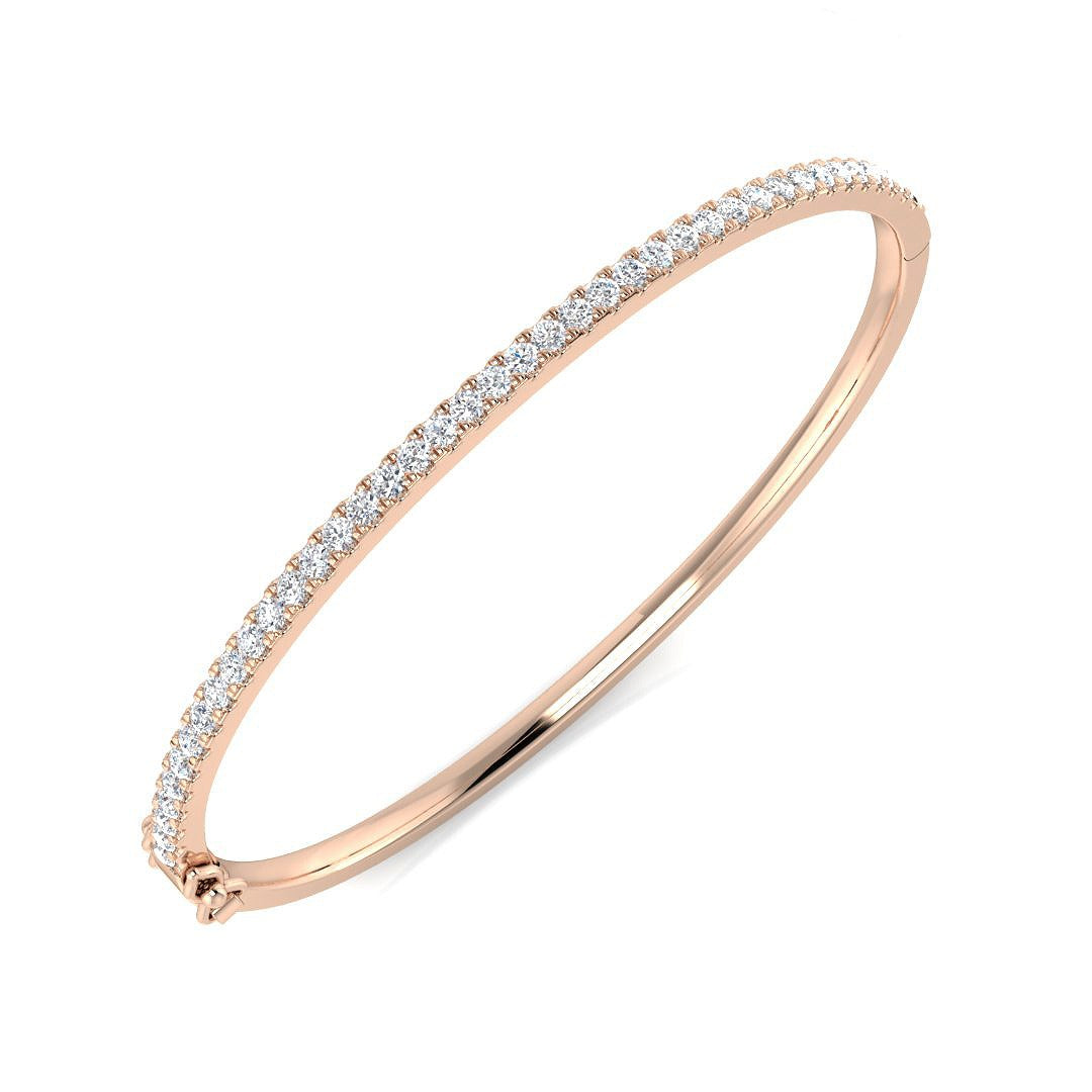 Natural Round Cut Diamond Prong Set Half Eternity Bangle with Hinged Lock in 10K/14K gold and platinum with certified lab-grown or natural diamonds