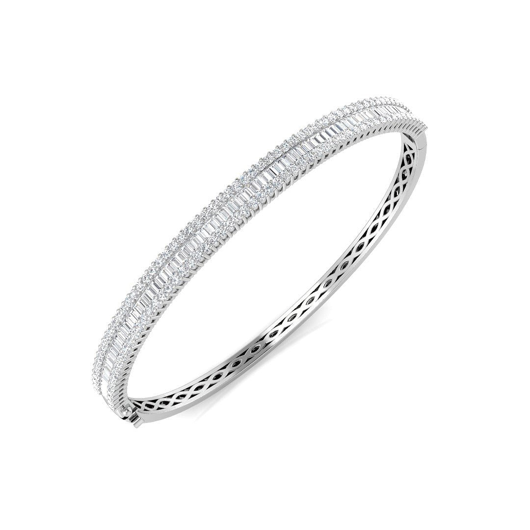 Channel Set Natural Diamond Bangle with Baguette and Round Cut Diamonds in 10K/14K gold and platinum with certified lab-grown or natural diamonds