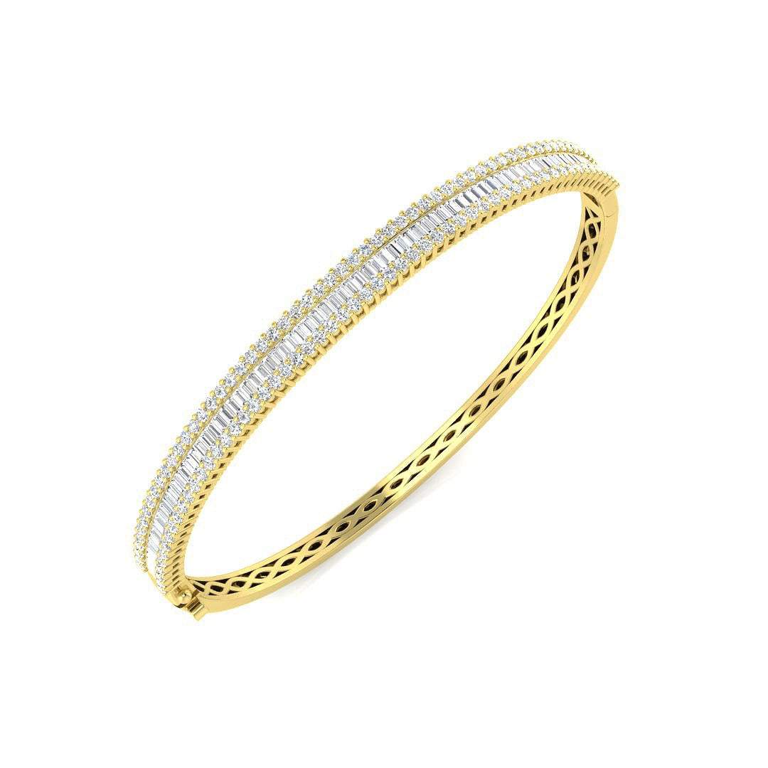 Channel Set Natural Diamond Bangle with Baguette and Round Cut Diamonds in 10K/14K gold and platinum with certified lab-grown or natural diamonds