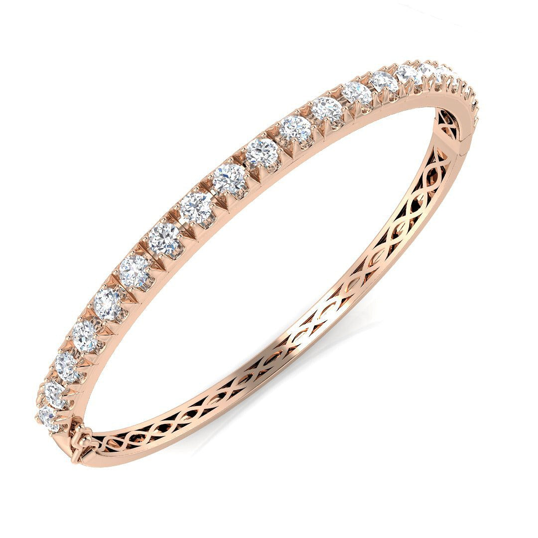 Round Natural Diamond Prong Set Eternity Bangle with Hinged Box Clasp in 10K/14K gold and platinum with certified lab-grown or natural diamonds