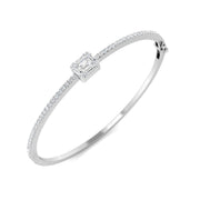 Lab Grown Baguette and Round Diamond Half Pave Bangle Bracelet in 10K/14K gold and platinum with certified lab-grown or natural diamonds