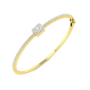 Lab Grown Baguette and Round Diamond Half Pave Bangle Bracelet in 10K/14K gold and platinum with certified lab-grown or natural diamonds