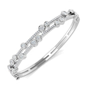 Heavy Platinum Natural Round Cut Diamond Bezel and Pave Double Row Hinged Bangle with Box Clasp in 10K/14K gold and platinum with certified lab-grown or natural diamonds