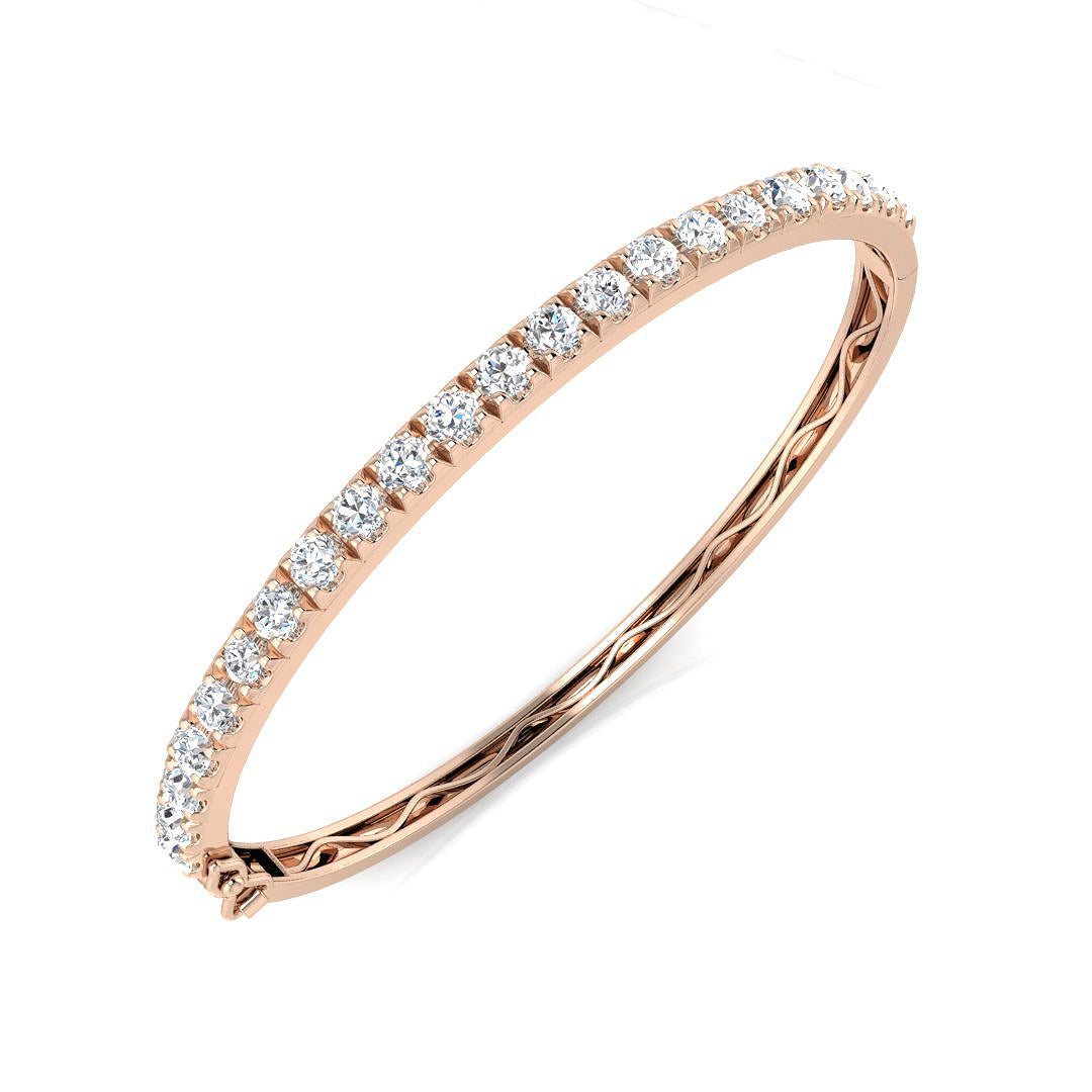 Lab Grown Diamond Prong Set Half Eternity Bangle for Women with Hinged Lock in 10K/14K gold and platinum with certified lab-grown or natural diamonds