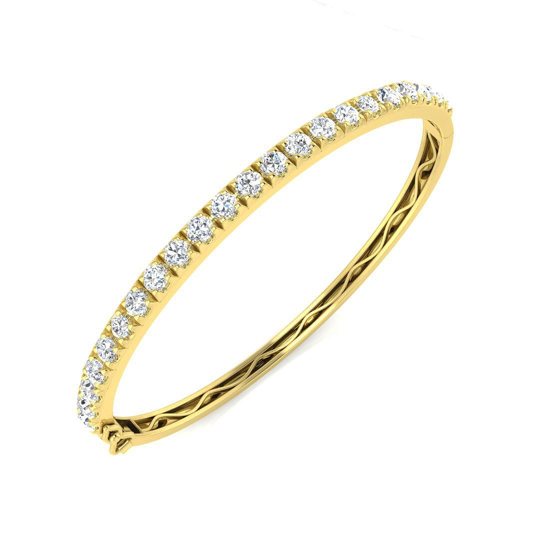 Lab Grown Diamond Prong Set Half Eternity Bangle for Women with Hinged Lock in 10K/14K gold and platinum with certified lab-grown or natural diamonds