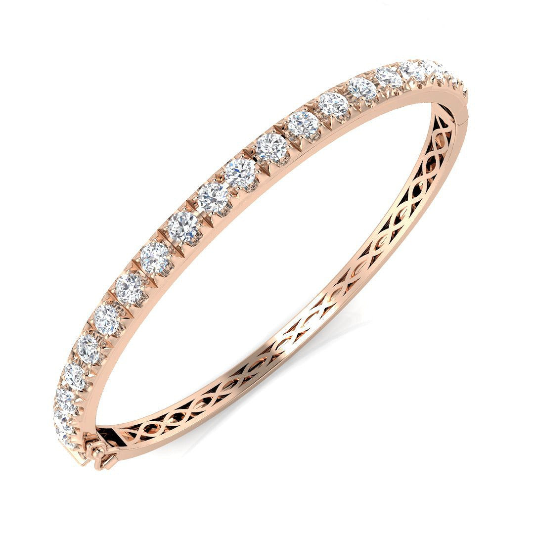 Round Natural Diamond Prong Set Eternity Bangle with Hinged Box Clasp in 10K/14K gold and platinum with certified lab-grown or natural diamonds