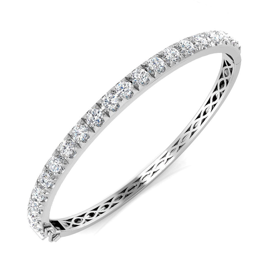 Round Natural Diamond Prong Set Eternity Bangle with Hinged Box Clasp in 10K/14K gold and platinum with certified lab-grown or natural diamonds