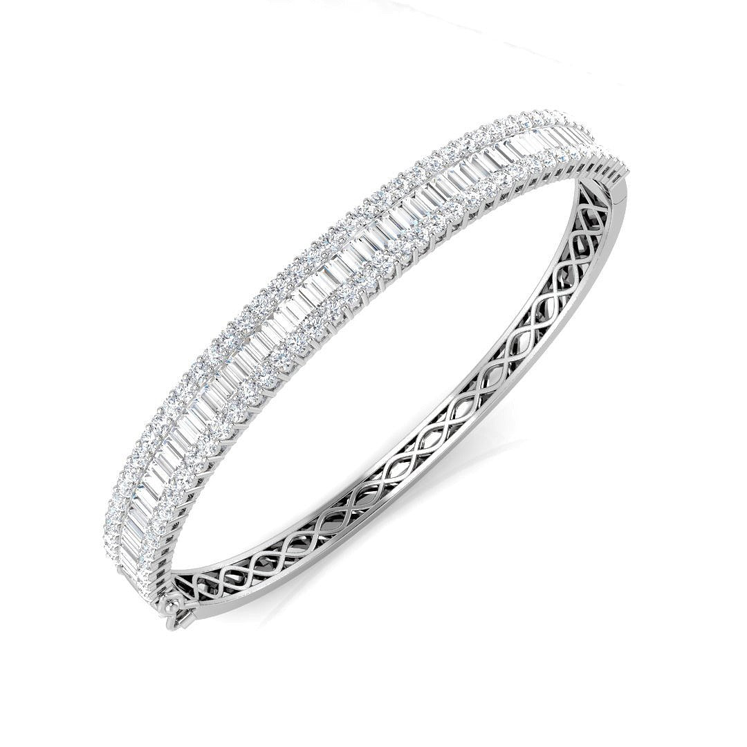 Channel Set Natural Diamond Bangle with Baguette and Round Cut Diamonds in 10K/14K gold and platinum with certified lab-grown or natural diamonds