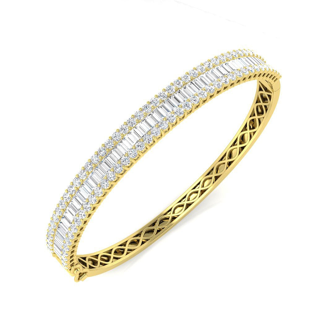 Channel Set Natural Diamond Bangle with Baguette and Round Cut Diamonds in 10K/14K gold and platinum with certified lab-grown or natural diamonds