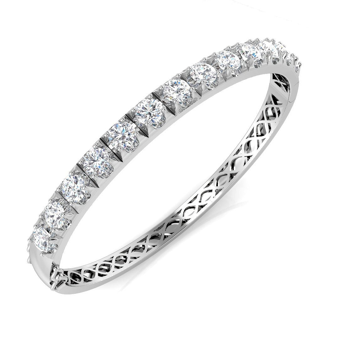 Round Natural Diamond Prong Set Eternity Bangle with Hinged Box Clasp in 10K/14K gold and platinum with certified lab-grown or natural diamonds
