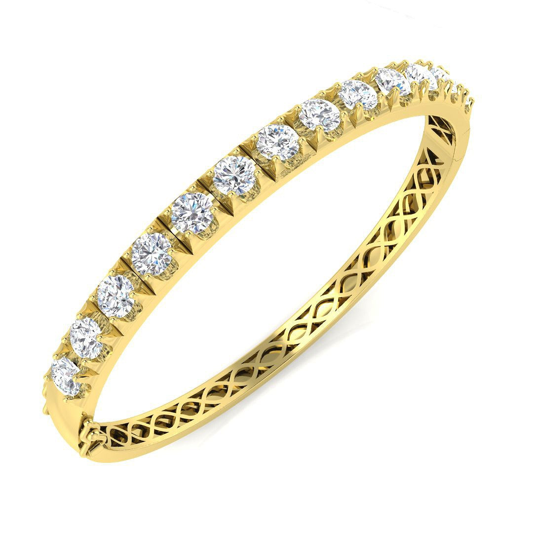 Round Natural Diamond Prong Set Eternity Bangle with Hinged Box Clasp in 10K/14K gold and platinum with certified lab-grown or natural diamonds