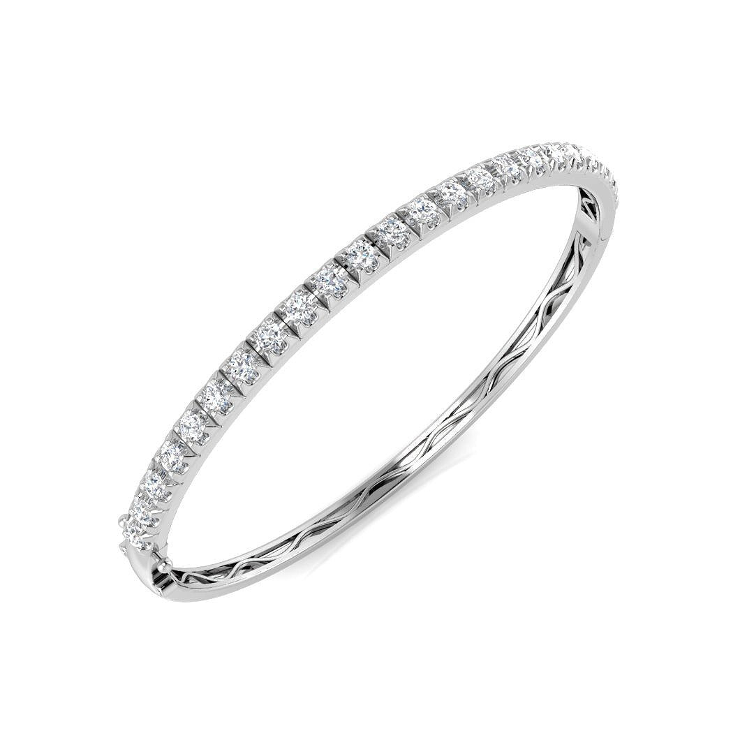 Lab Grown Diamond Prong Set Half Eternity Bangle for Women with Hinged Lock in 10K/14K gold and platinum with certified lab-grown or natural diamonds