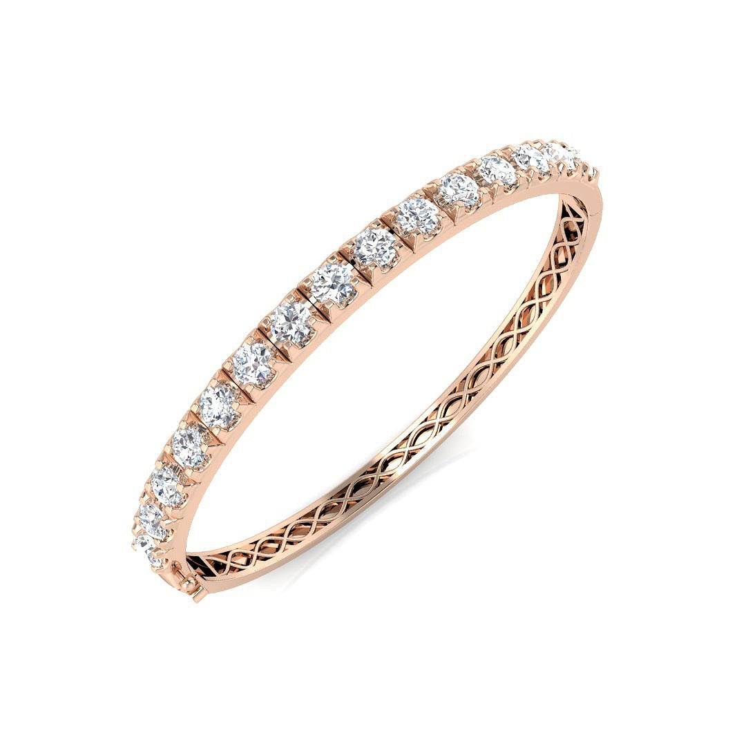 Round Natural Diamond Prong Set Eternity Bangle with Hinged Box Clasp in 10K/14K gold and platinum with certified lab-grown or natural diamonds