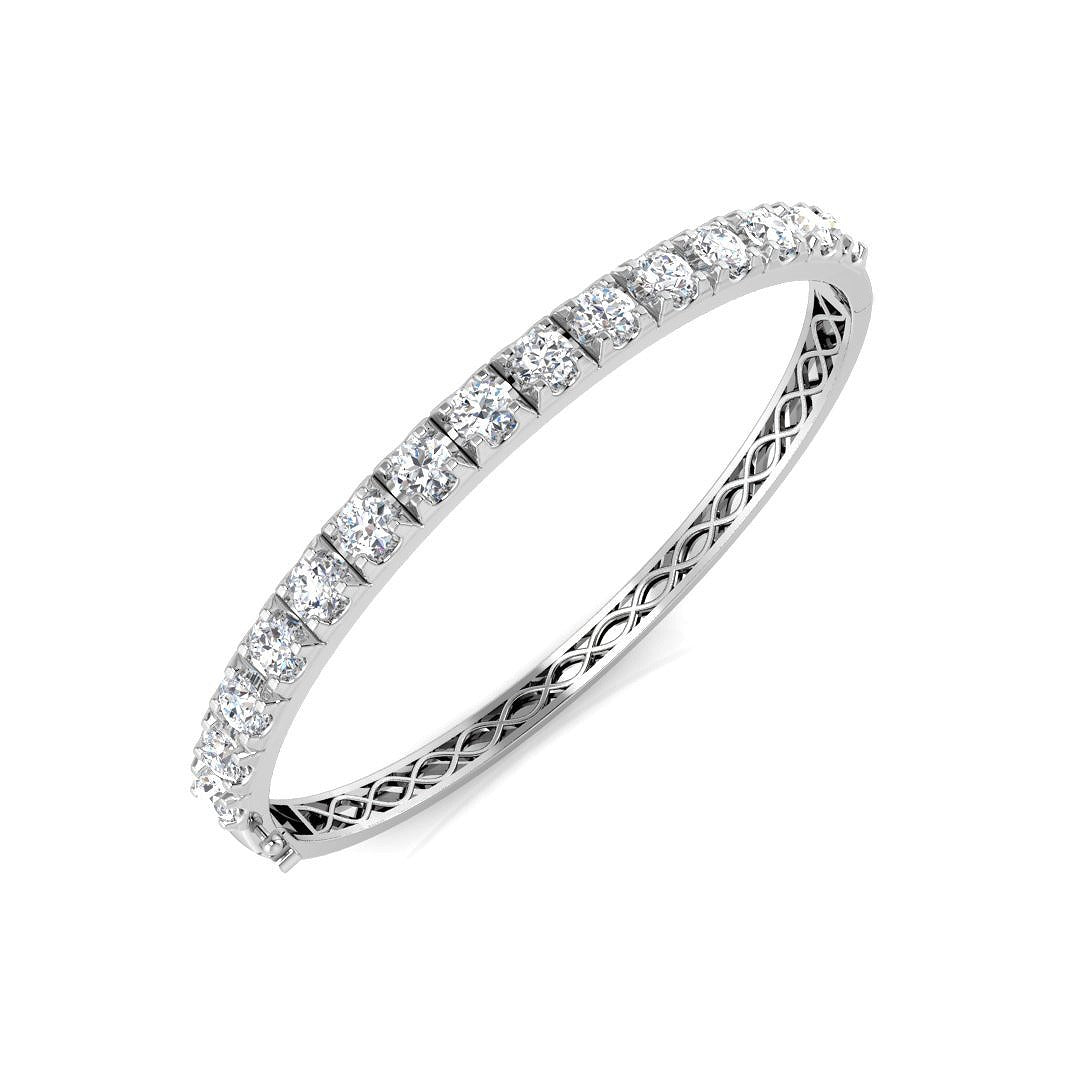 Round Natural Diamond Prong Set Eternity Bangle with Hinged Box Clasp in 10K/14K gold and platinum with certified lab-grown or natural diamonds