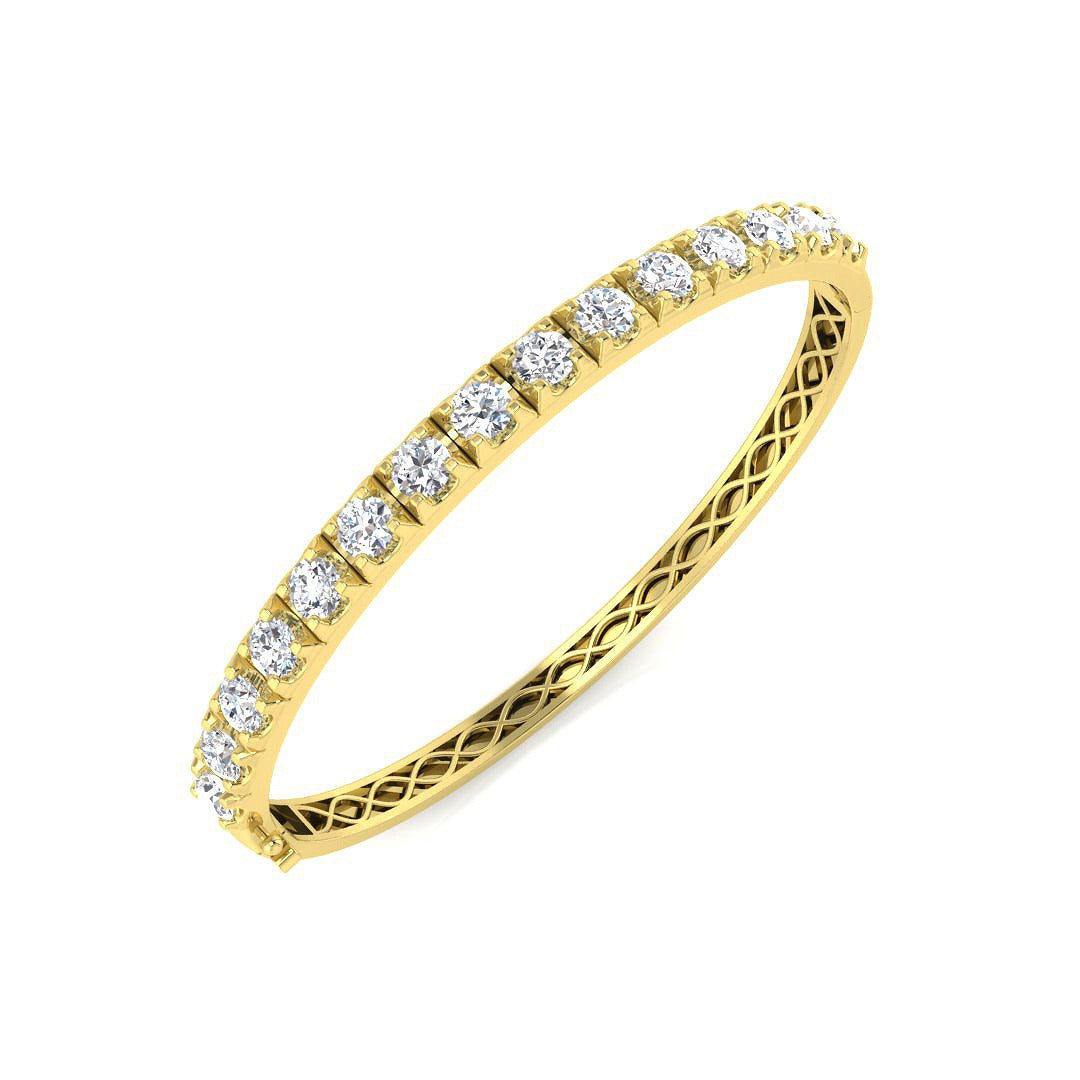 Round Natural Diamond Prong Set Eternity Bangle with Hinged Box Clasp in 10K/14K gold and platinum with certified lab-grown or natural diamonds
