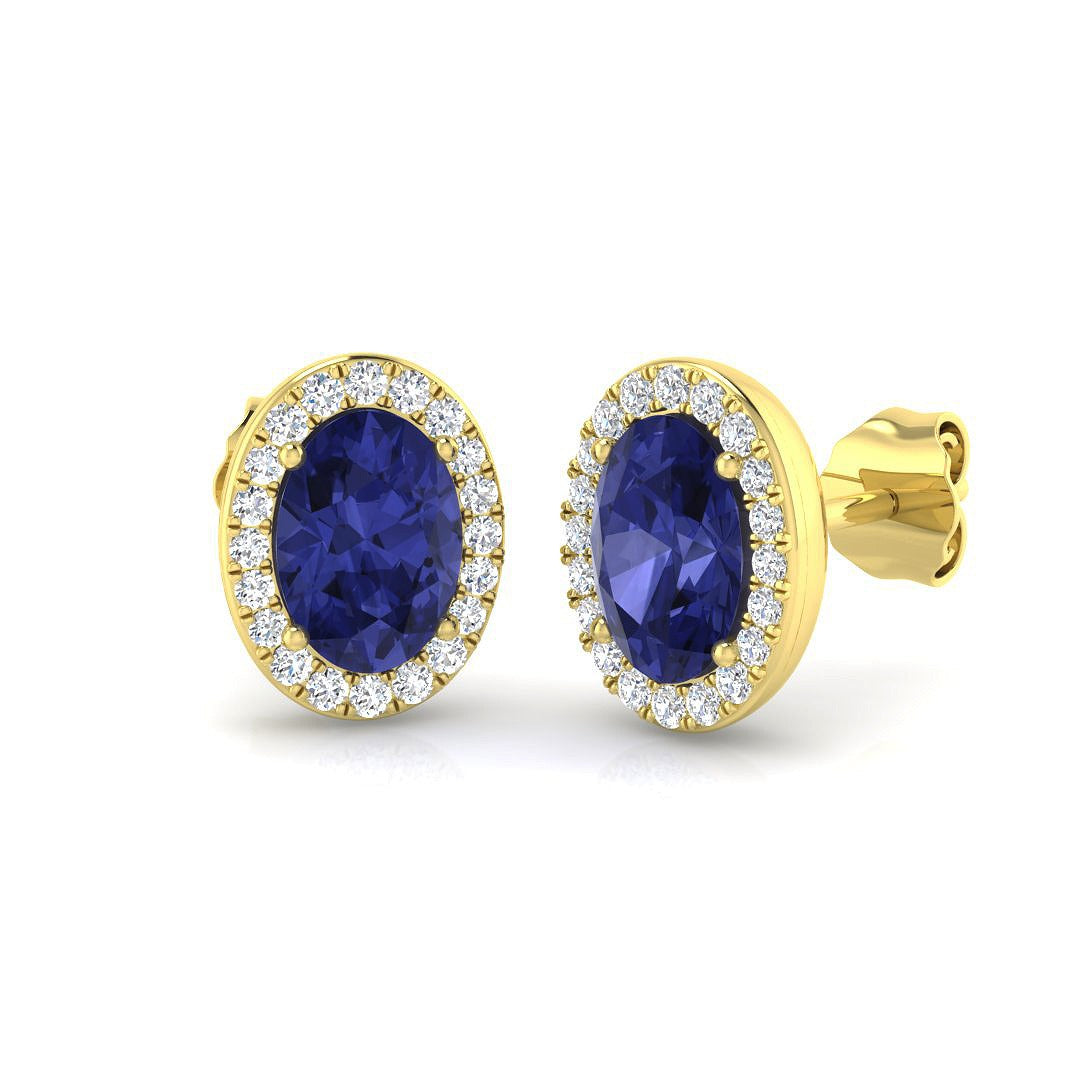 Oval Tanzanite Halo Stud Earrings with Natural Diamonds - Push Back in 10K/14K gold and platinum with certified lab-grown or natural diamonds