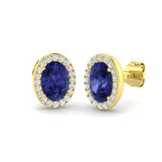 Oval Tanzanite Halo Stud Earrings with Natural Diamonds - Push Back in 10K/14K gold and platinum with certified lab-grown or natural diamonds