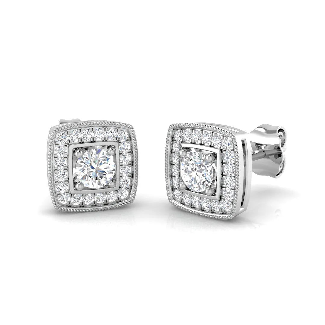 Stud Earrings with Lab Diamond Round and Square Halo - 0.30ct in 10K/14K gold and platinum with certified lab-grown or natural diamonds