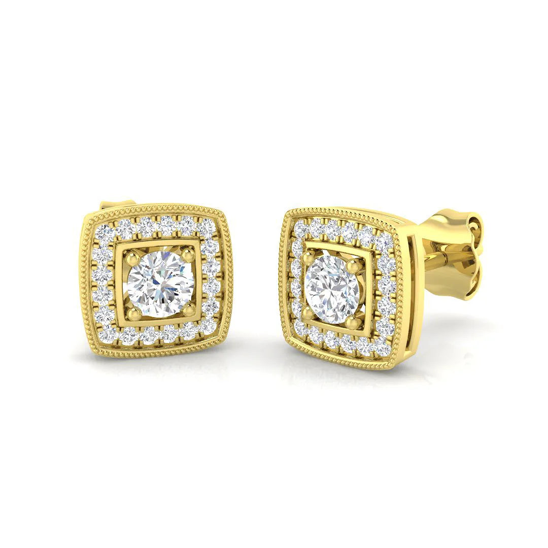 Stud Earrings with Lab Diamond Round and Square Halo - 0.30ct in 10K/14K gold and platinum with certified lab-grown or natural diamonds