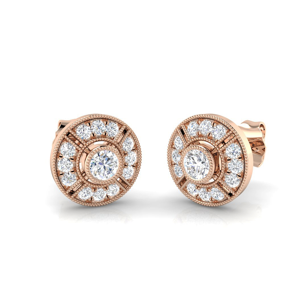Elegant Vintage Round Diamond Stud Earrings in 10K/14K gold and platinum with certified lab-grown or natural diamonds