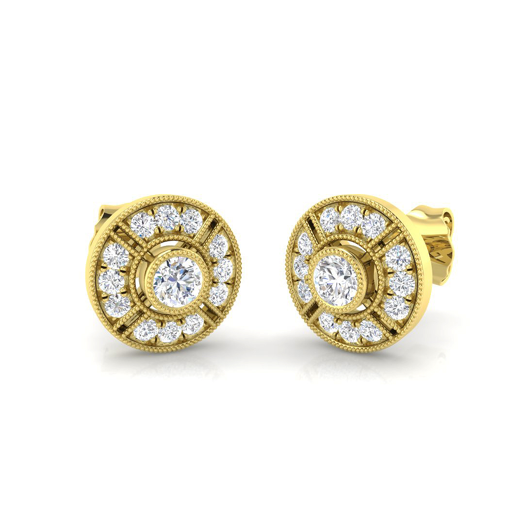 Elegant Vintage Round Diamond Stud Earrings in 10K/14K gold and platinum with certified lab-grown or natural diamonds