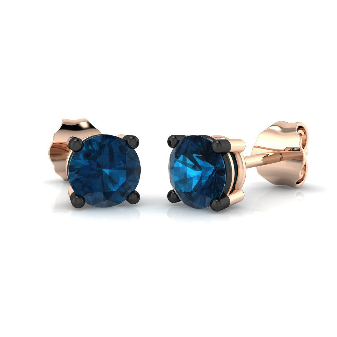 Stud Earrings with London Blue Topaz Solitaire - 1ct Solid in 10K/14K gold and platinum with certified lab-grown or natural diamonds