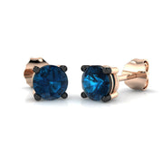 Stud Earrings with London Blue Topaz Solitaire - 1ct Solid in 10K/14K gold and platinum with certified lab-grown or natural diamonds