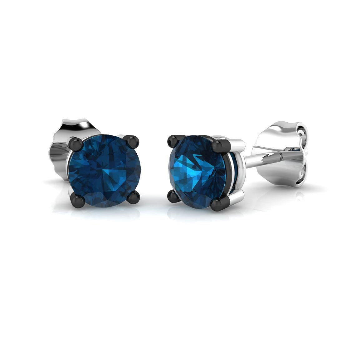 Stud Earrings with London Blue Topaz Solitaire - 1ct Solid in 10K/14K gold and platinum with certified lab-grown or natural diamonds