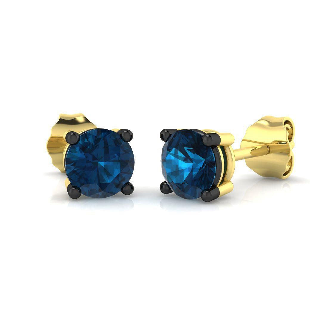 Stud Earrings with London Blue Topaz Solitaire - 1ct Solid in 10K/14K gold and platinum with certified lab-grown or natural diamonds