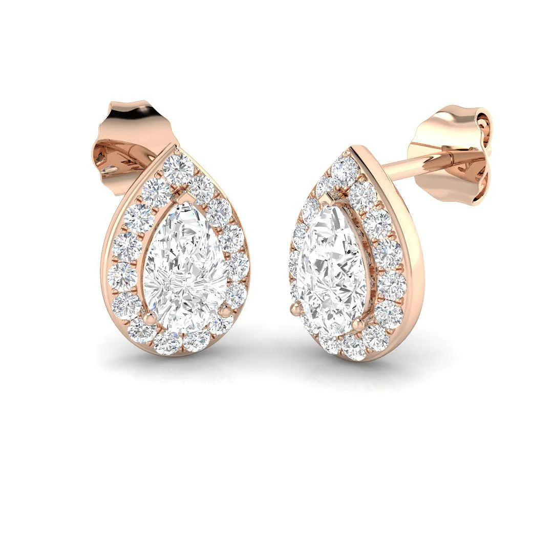 0.60-1.00 Carat Pear Cut Diamond Halo Earring In Hallmarked in 10K/14K gold and platinum with certified lab-grown or natural diamonds