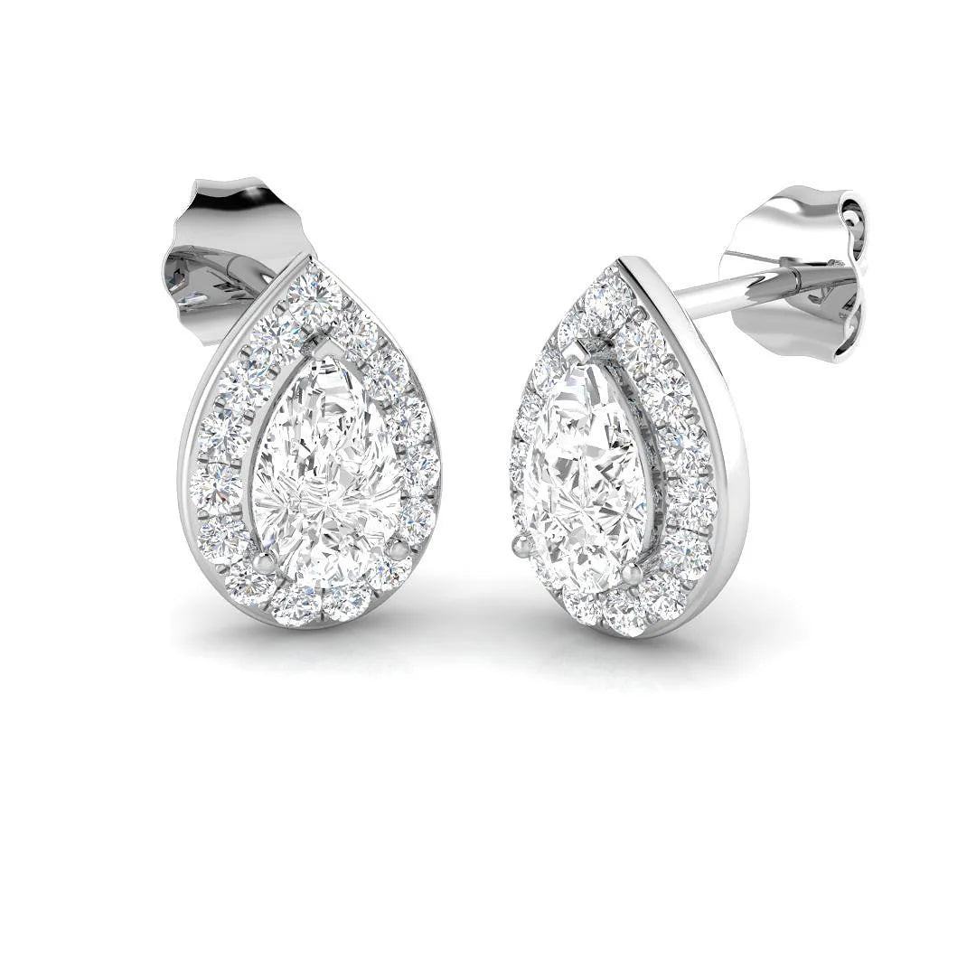 0.60-1.00 Carat Pear Cut Diamond Halo Earring In Hallmarked in 10K/14K gold and platinum with certified lab-grown or natural diamonds