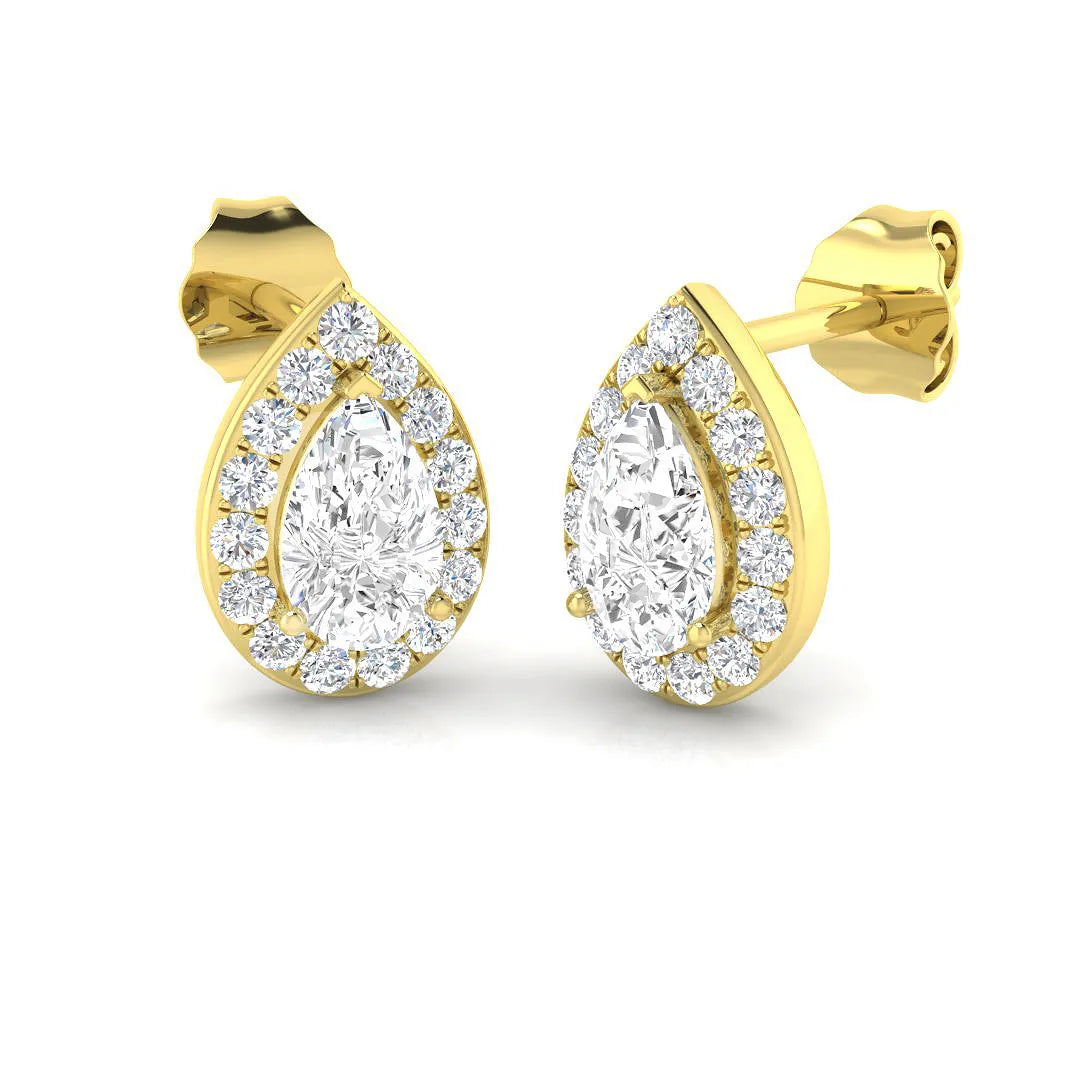 0.60-1.00 Carat Pear Cut Diamond Halo Earring In Hallmarked in 10K/14K gold and platinum with certified lab-grown or natural diamonds