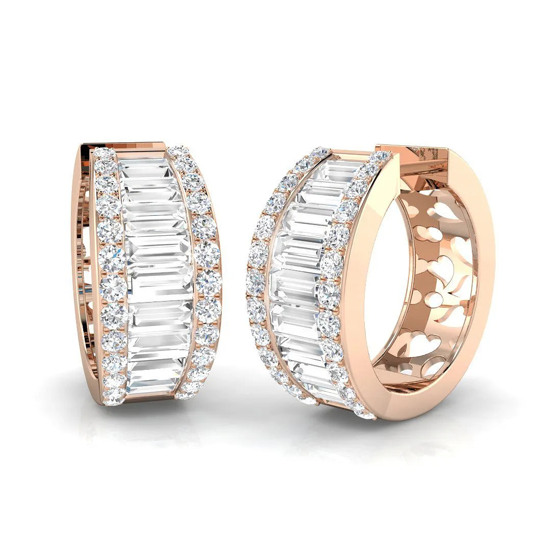 Hoop Earrings - Baguette And Round Diamond Elegance in 10K/14K gold and platinum with certified lab-grown or natural diamonds