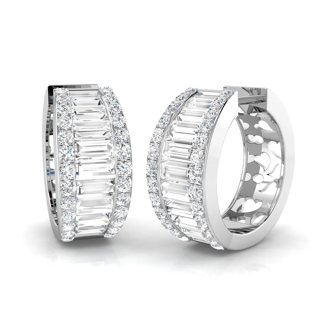 Hoop Earrings - Baguette And Round Diamond Elegance in 10K/14K gold and platinum with certified lab-grown or natural diamonds