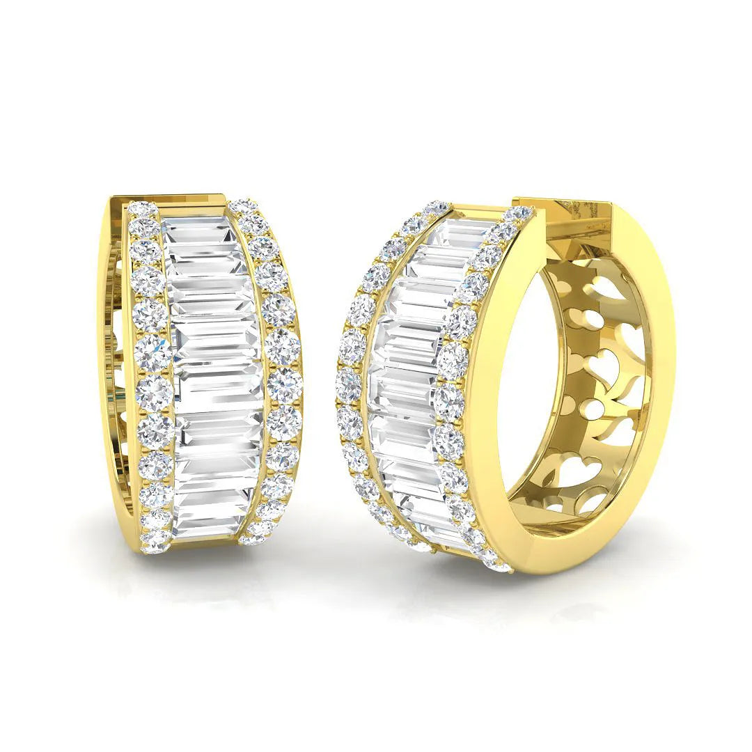 Hoop Earrings - Baguette And Round Diamond Elegance in 10K/14K gold and platinum with certified lab-grown or natural diamonds